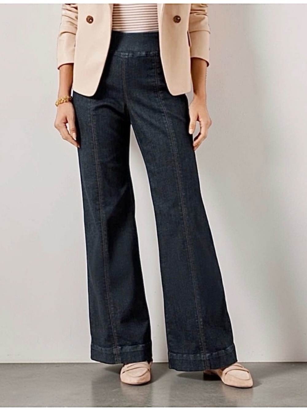 Talbots Flare Leg Pull-On Travel Jeans Black Dark Wash Women’s Size SP